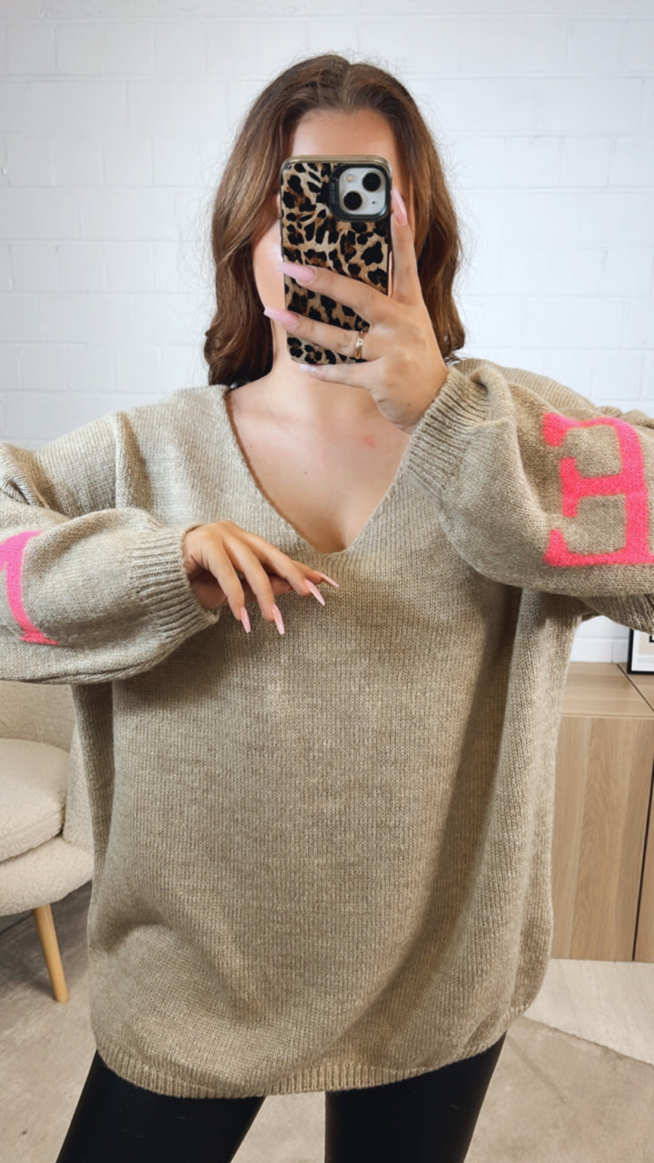 Strick Pullover "Namaste" / beige - pink Art. 12586
