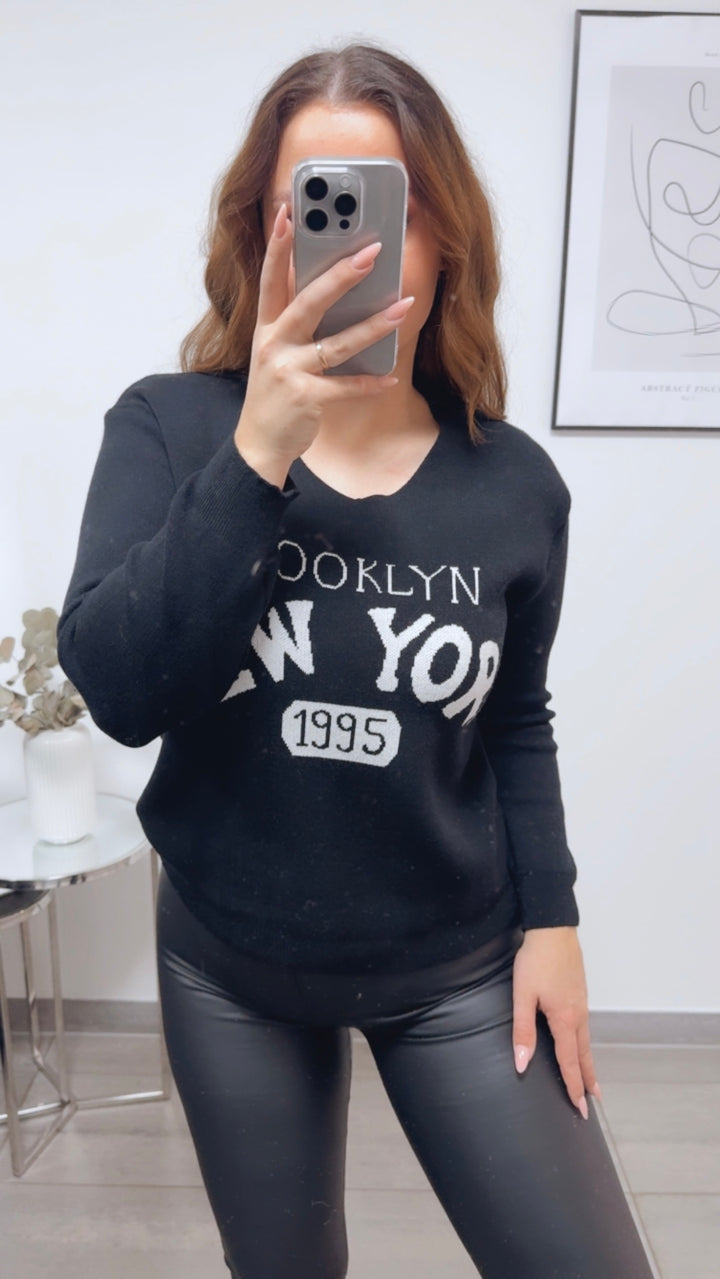weicher Strick Pullover " New York " / schwarz - weiss Art. 13144