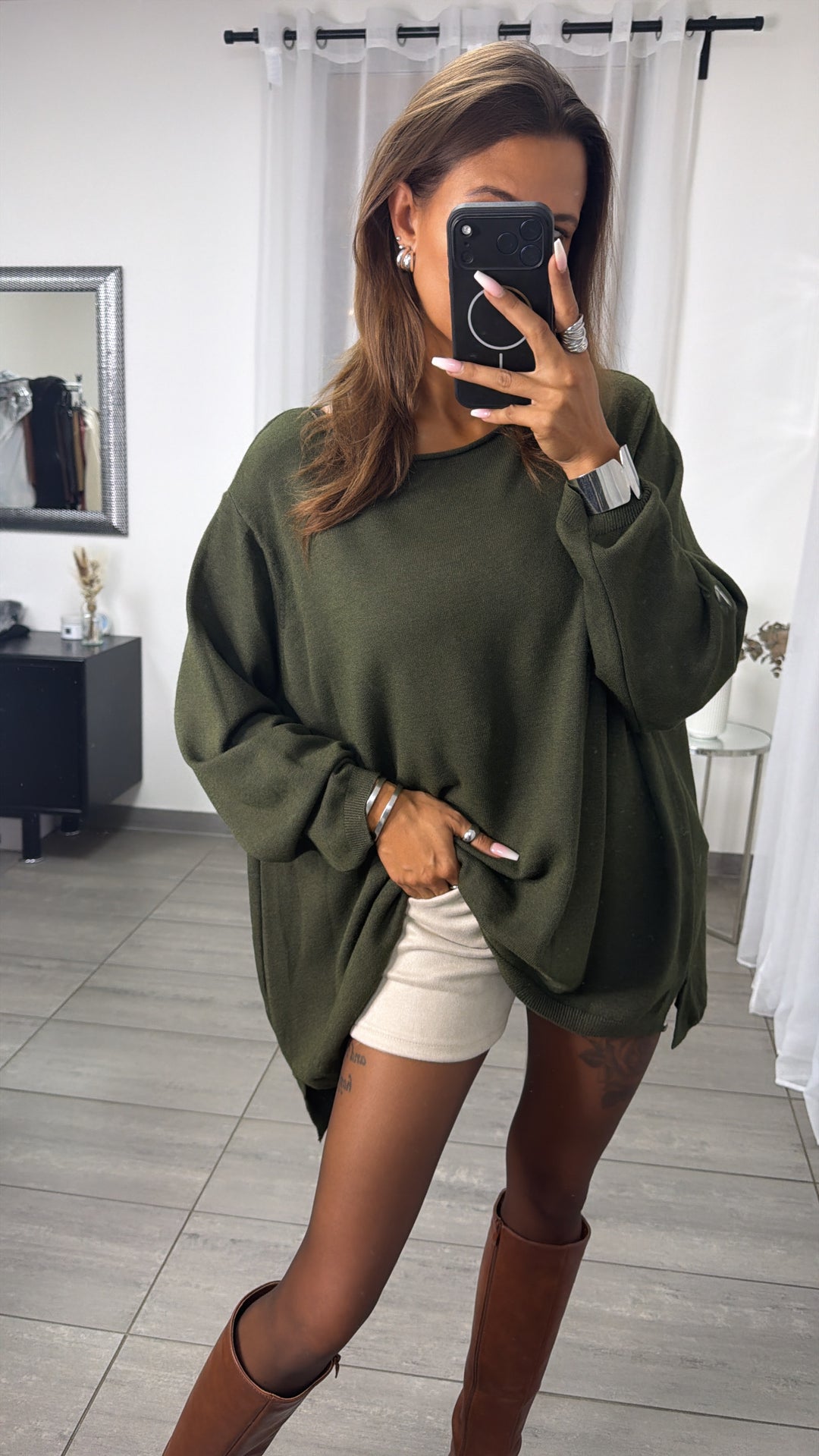 Basic Rundhals Oversize Pullover / khaki Art.16390