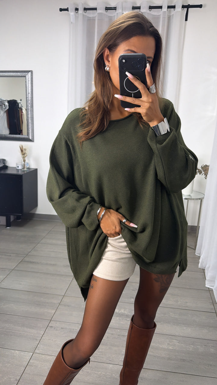 Basic Rundhals Oversize Pullover / khaki Art.16390
