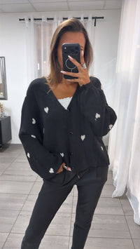HERZKNÖPFE Cardigan mit Herzen / schwarz  - weiss Art. 11201