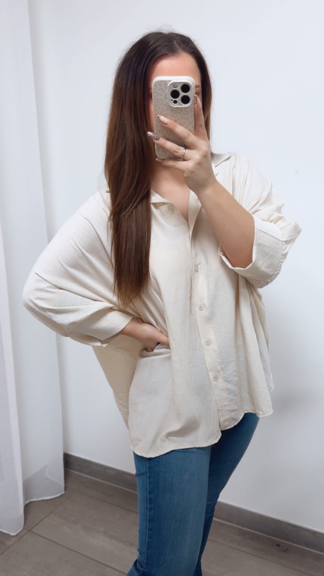 ultra weite Bluse mit kurzen Armen / beige Art. 14312