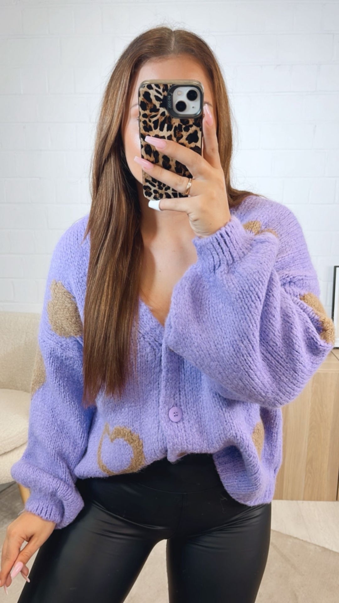HERZEN Cardigan mit bunten Knöpfen / lila - taupe Art. 12534
