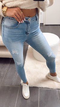 High Waist Jeans Hose " L-322 " / hell blau Art. 8547
