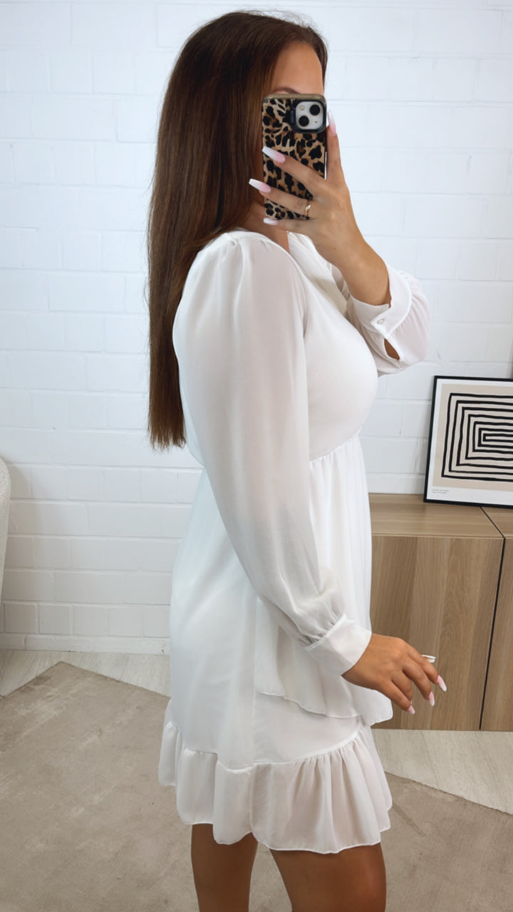 Chiffon Kleid in Wickeloptik / weiss Art. 12326