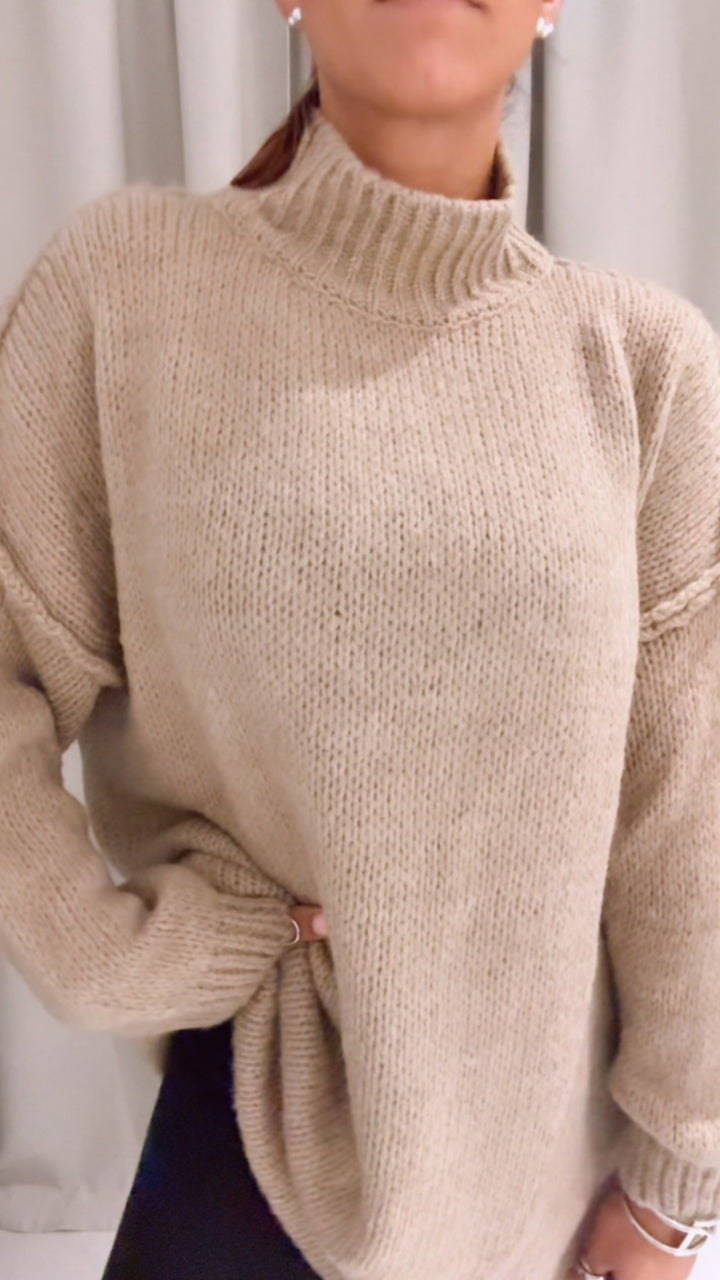 wollfreier Oversize Pullover / beige Art. 13630