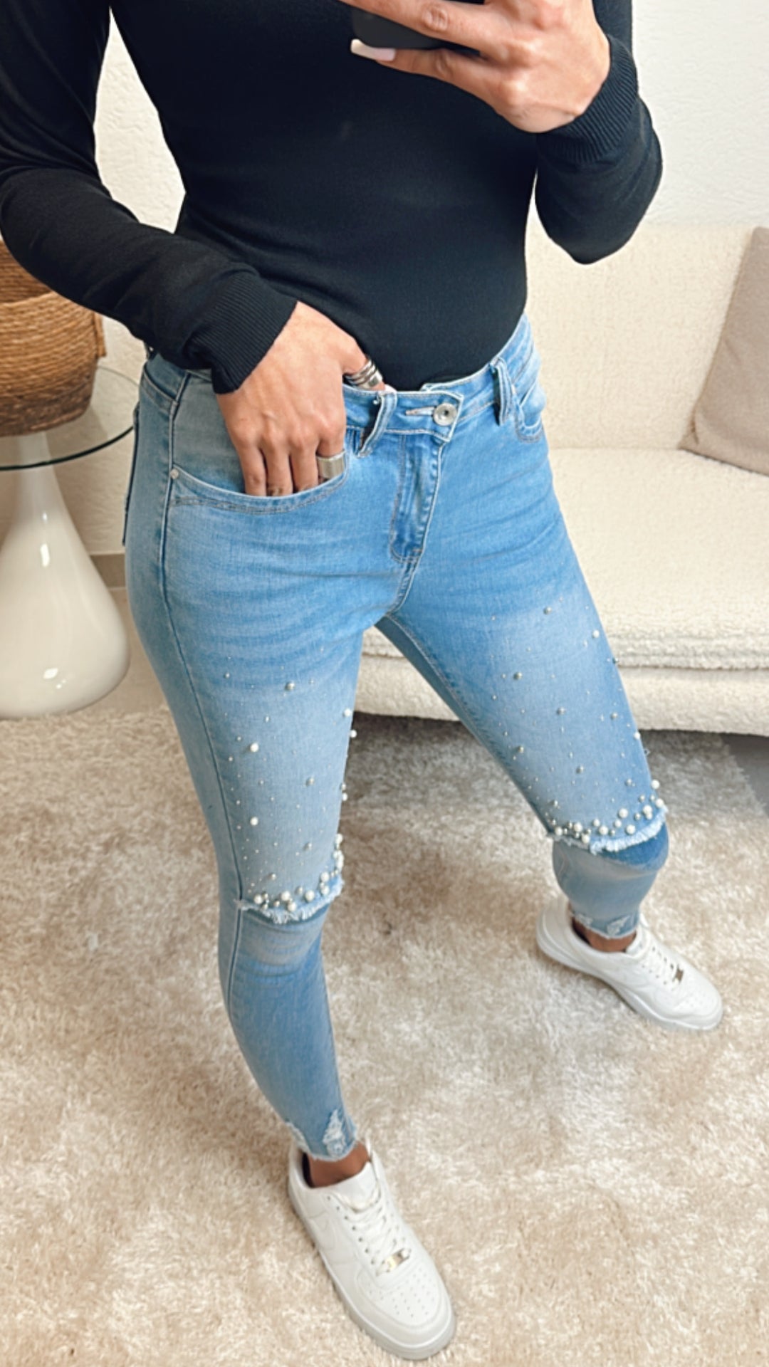 mid waist Jeans Modell "1177-3" mit Perlen / hell blau Art. 5495