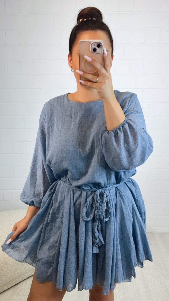 schickes Kleid mit geflochtenem Gürtel / denim Art. 10492
