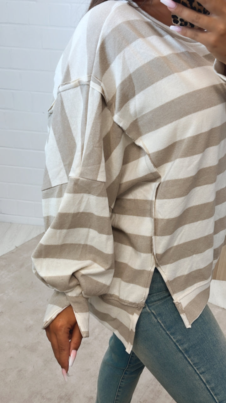 STREIFEN Sweater, Ziernähte / creme - light taupe Art. 11154