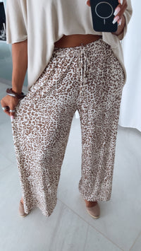 Softe Leo Stoff Hose KLEINES MUSTER / Creme - taupe Art. 15922