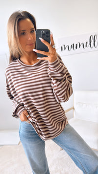 Gestreifter Sweat Pullover/ braun - taupe Art. 11268