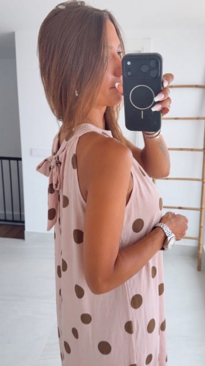 PUNKTE Kurzes fließendes Kleid / rosa - taupe Art. 15500