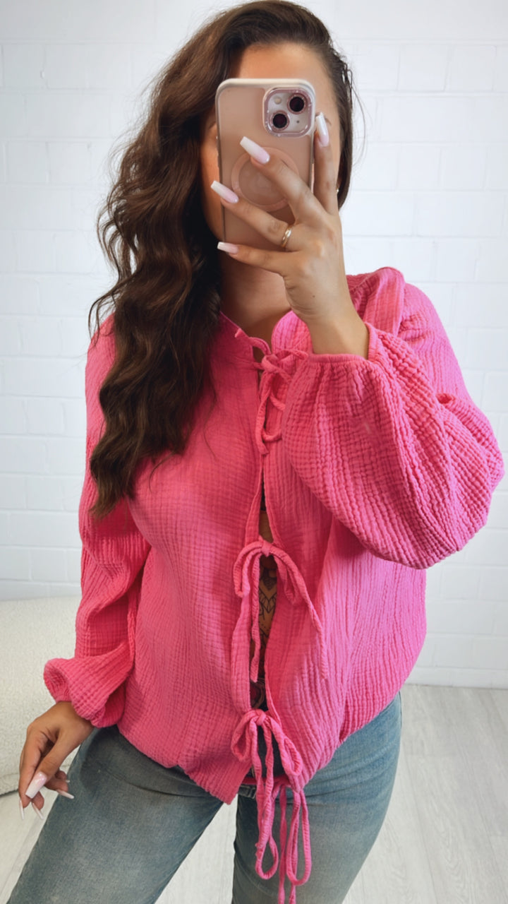 Musselin Bluse zum schnüren / pink Art. 10599