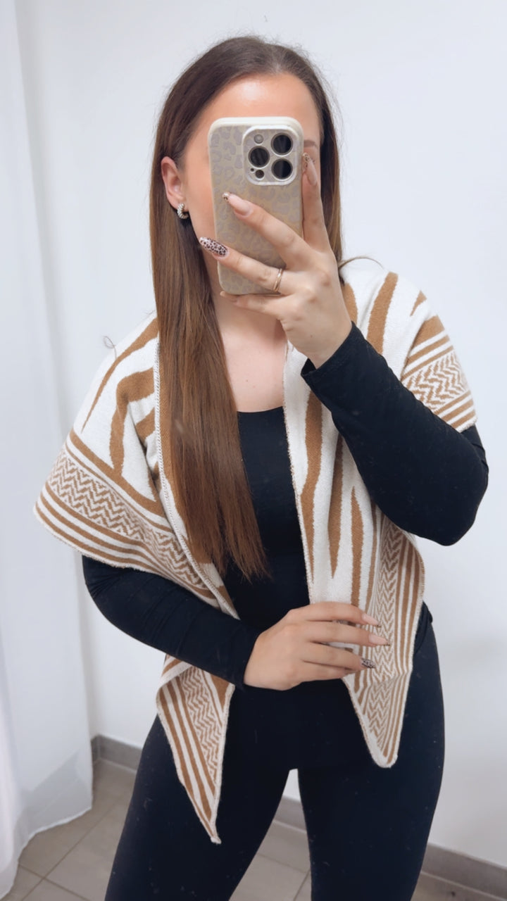 ZEBRA Kaschmir - Mix Dreiecks Schal / camel - weiss Art. 14354