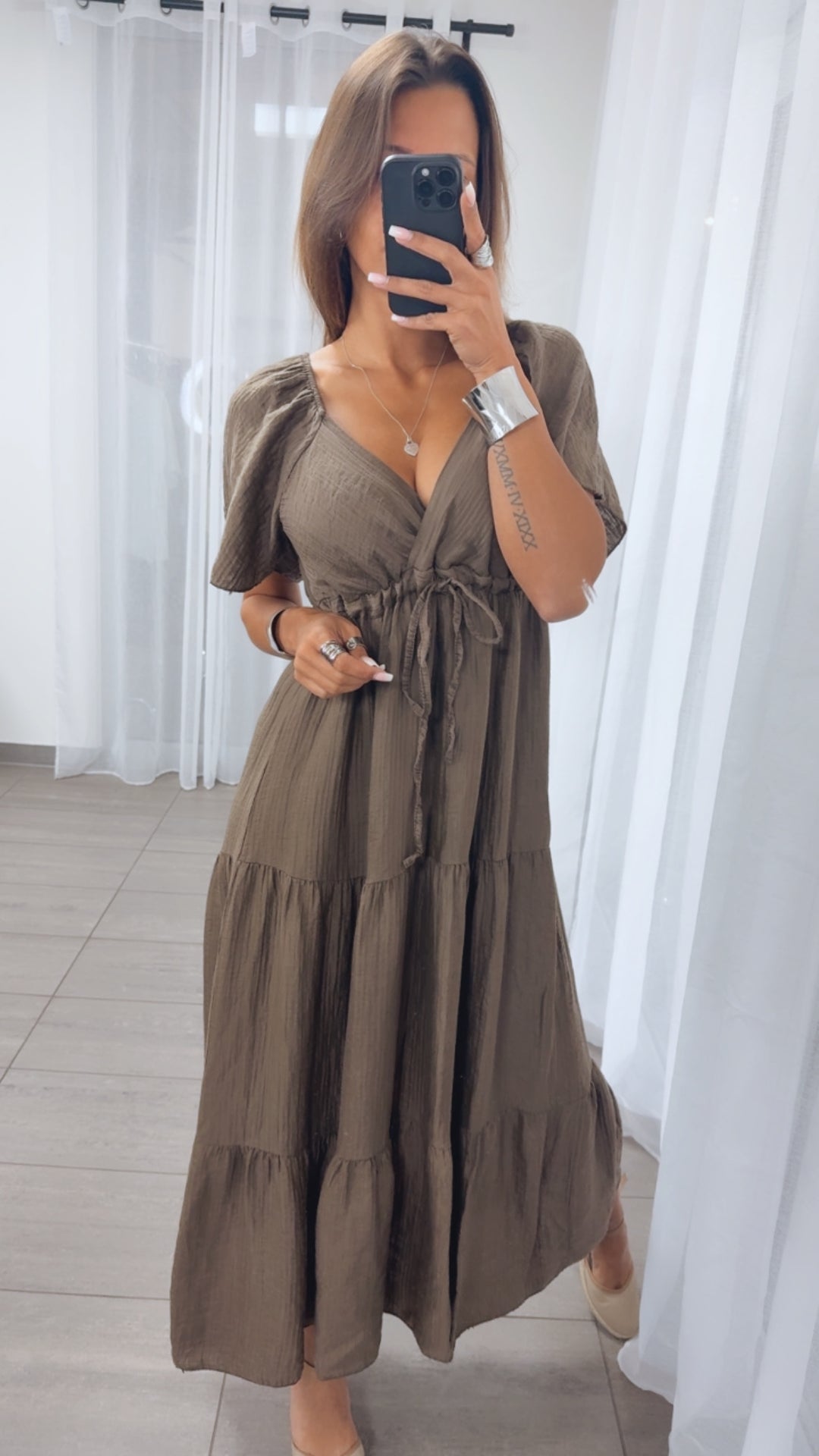 Maxi Lyocell Kleid mit verstellbarem Brustbereich / braun Art. 14906