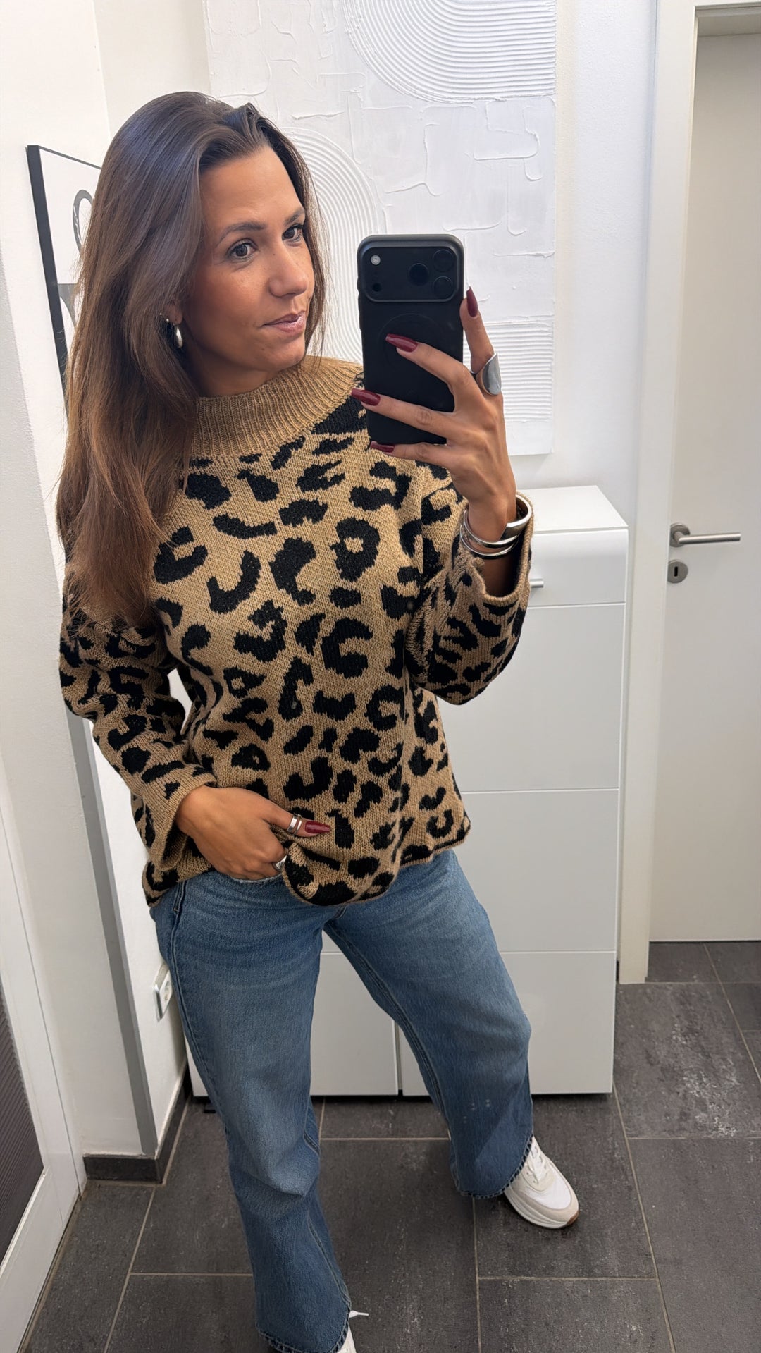 Wollfreier Leo Strick Pullover / caramel - schwarz Art.16548