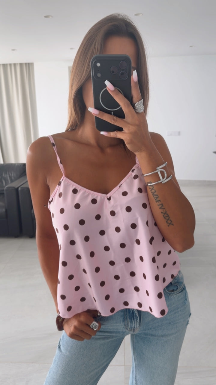 PUNKTE Satin Look Top / soft pink - braun Art. 15942