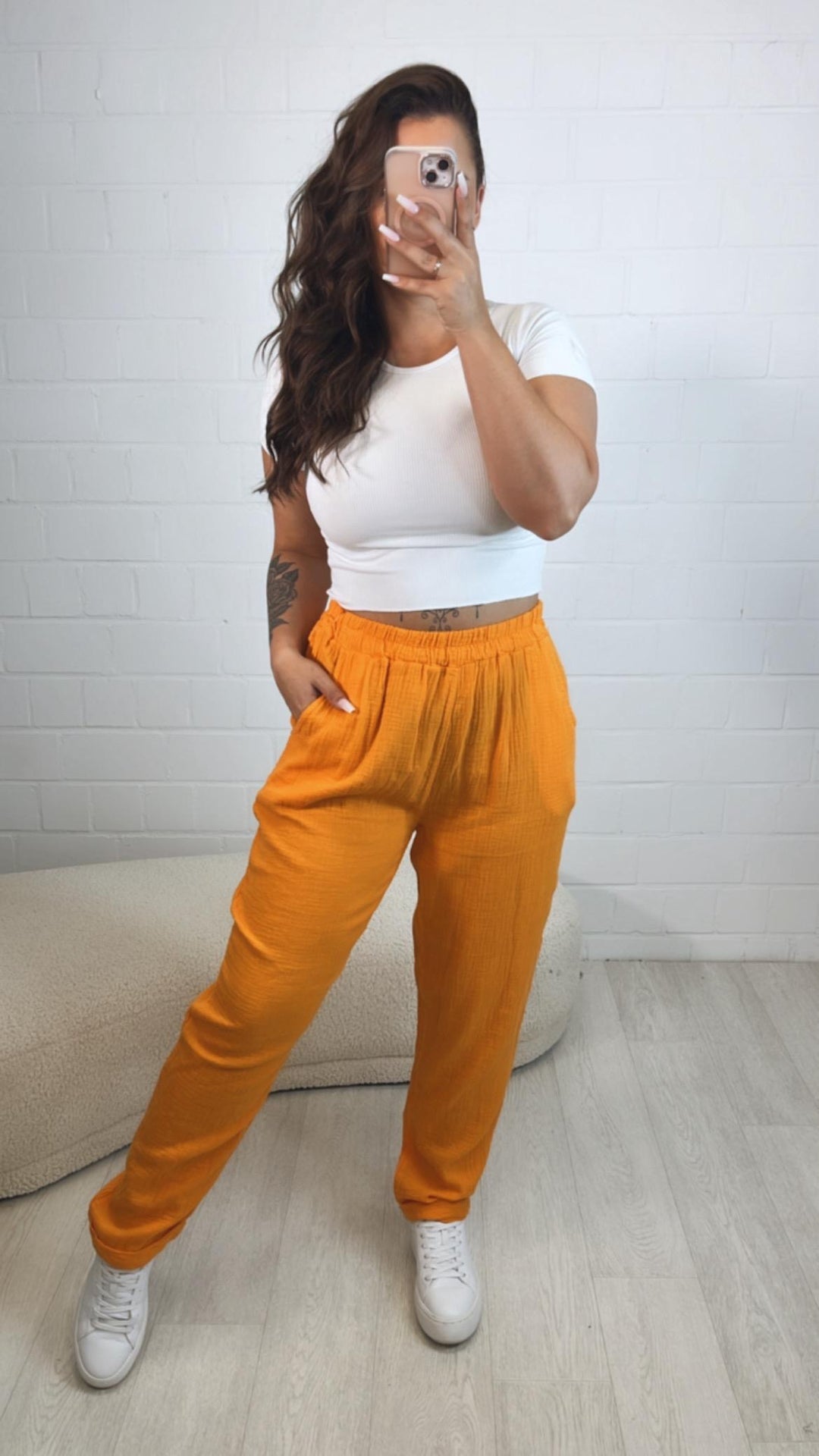 lange Musselin Hose mit Umschlag / orange Art. 10555