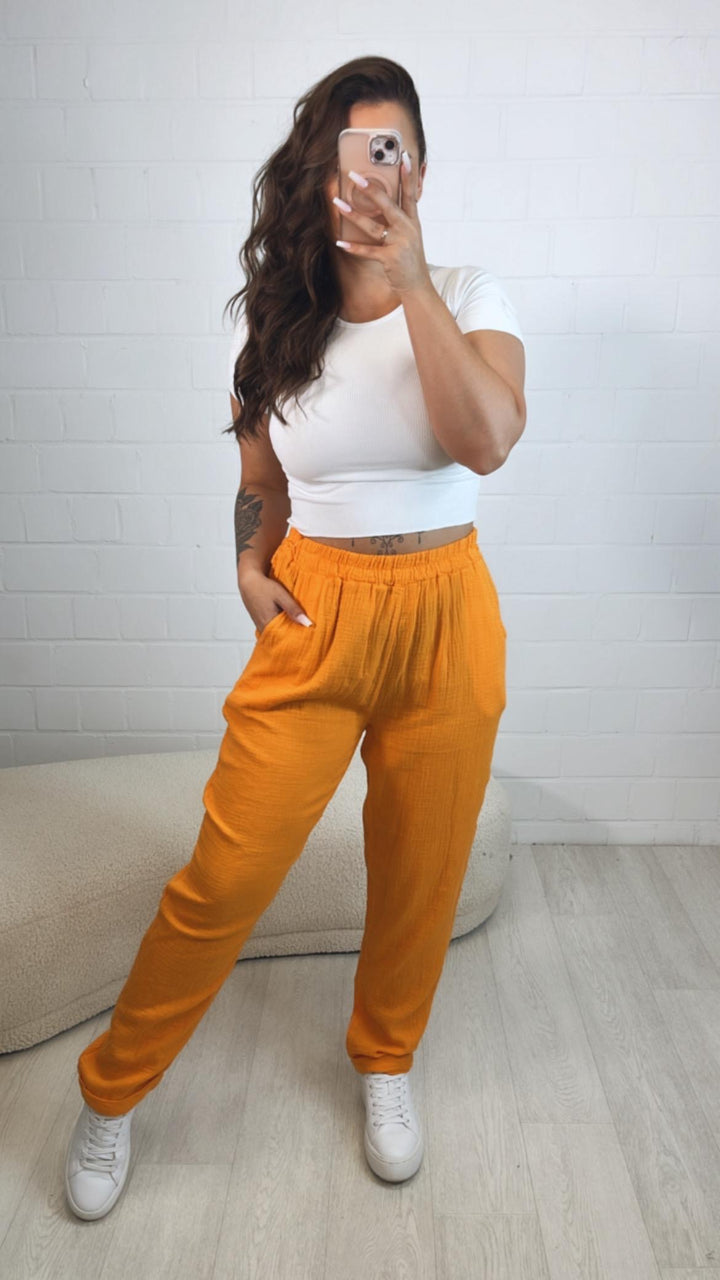 lange Musselin Hose mit Umschlag / orange Art. 10555