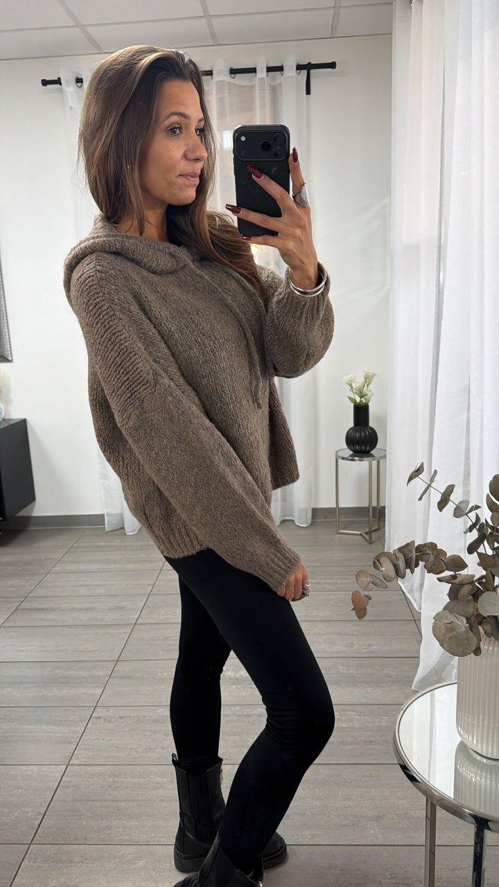 KAPUZEN Oversize Strick Pullover / braun meliert Art. 16701
