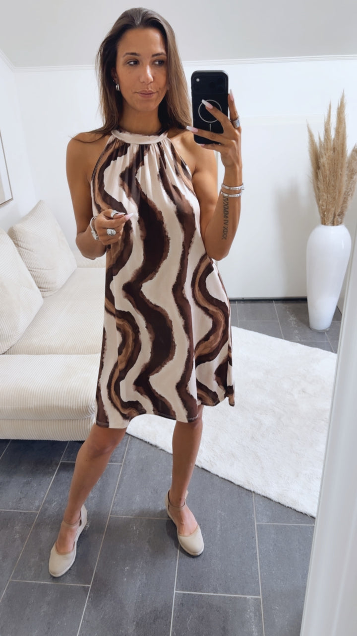 Kurzes, fließendes Kleid WELLEN / creme - braun Art.15099
