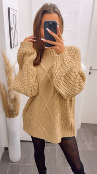 grober Strick Pullover mit Zopfmuster / camel Art. 12374