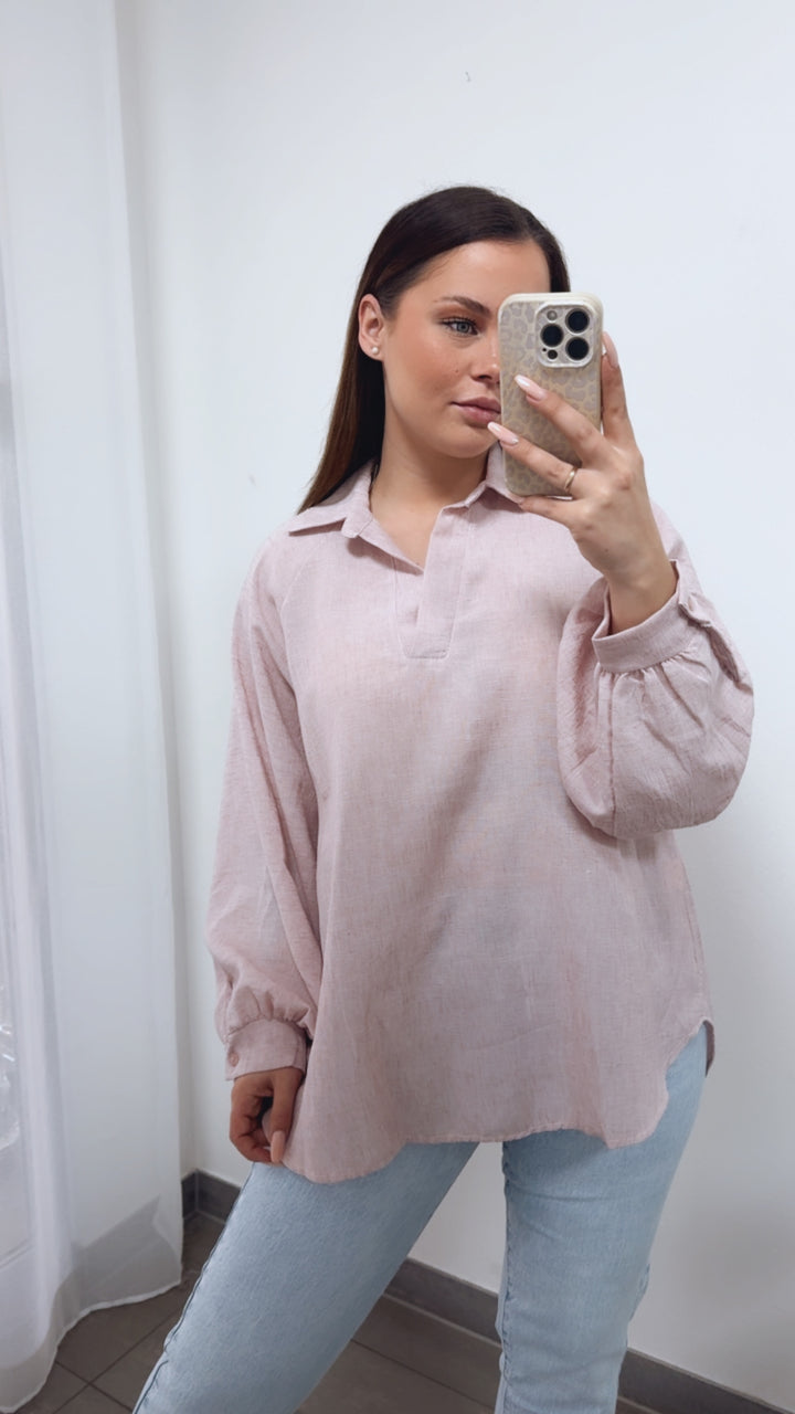 Oversize Blusen Oberteil mit Kragen / rosa Art. 14255