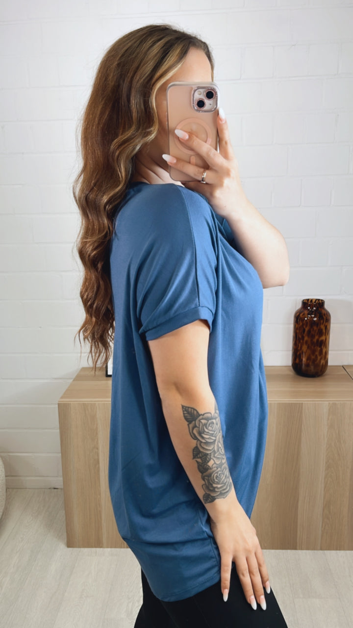 Vokuhila Long T-Shirt / dunkel denim blau Art. 9956