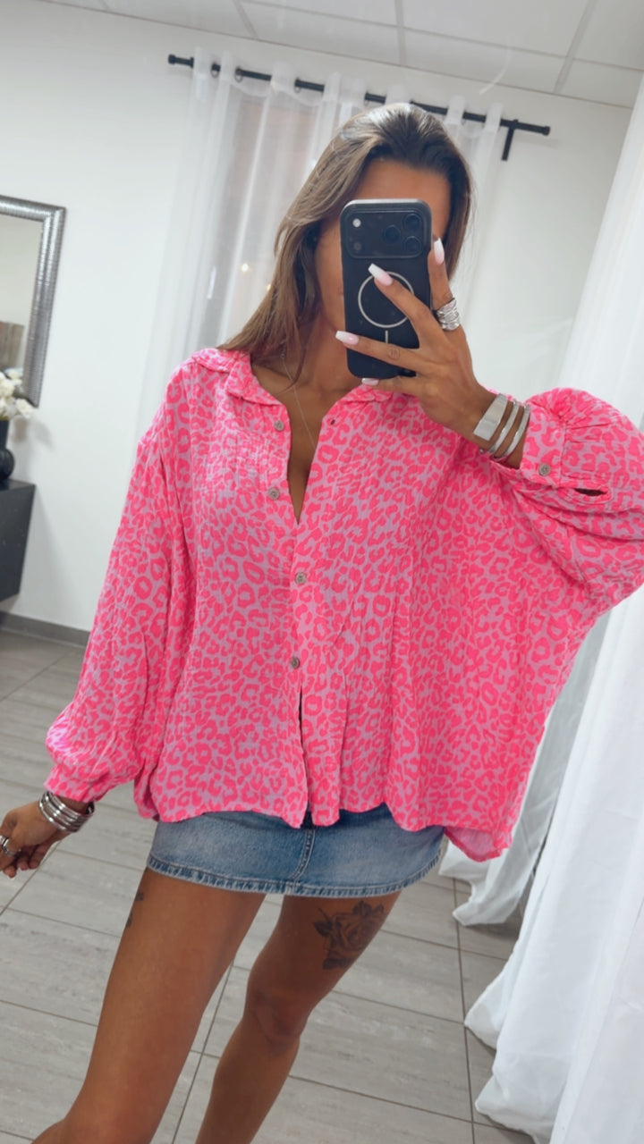 LEO KURZE Oversize Musselin Bluse / rosa - neon pink Art. 15246