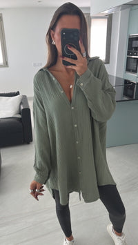 LANGE Oversize Musselin Bluse / khaki Art. 12465