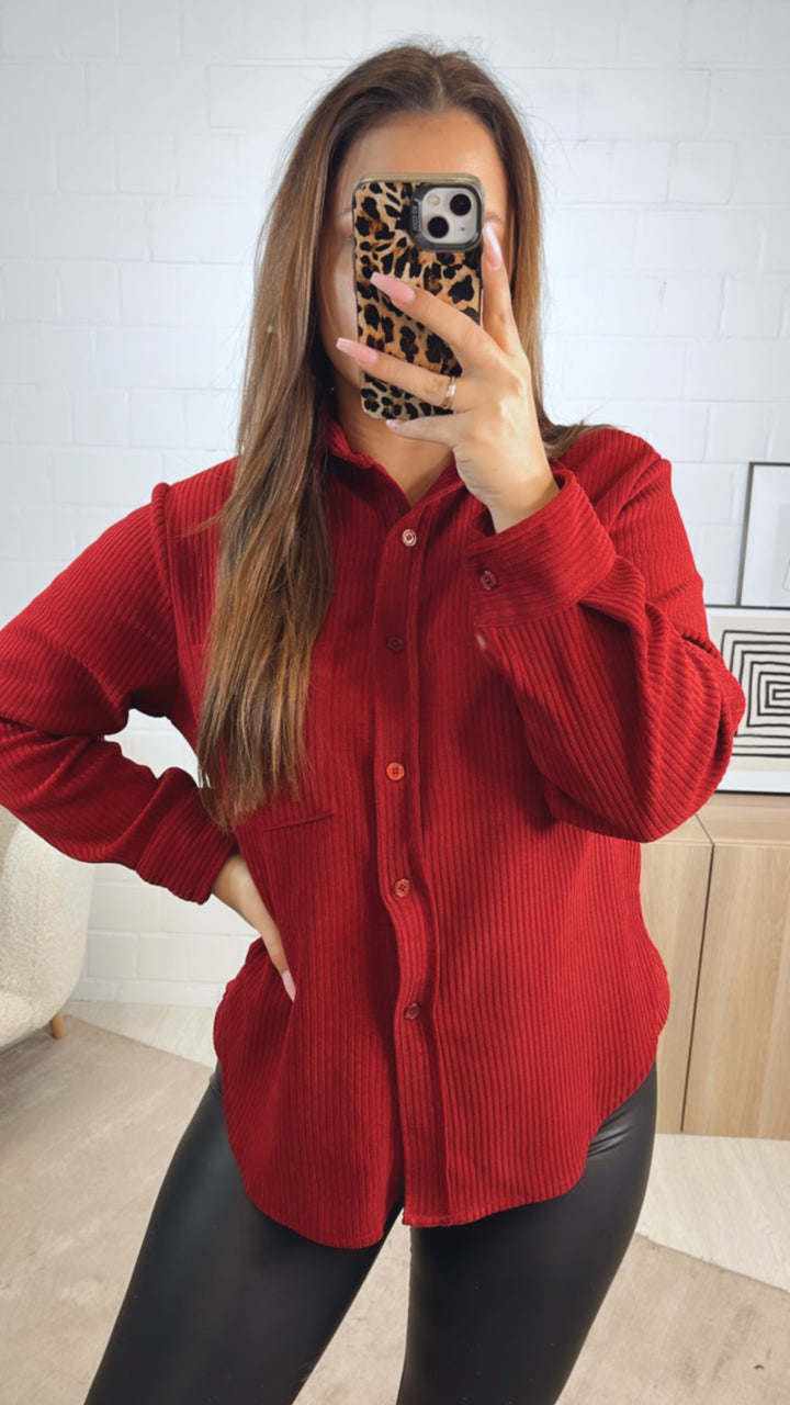 Bluse im Cord Look mit Brusttasche / bordeaux rot Art. 12480