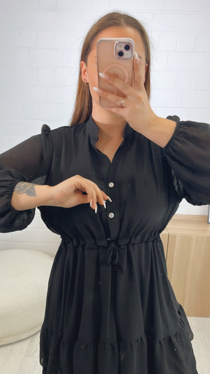 Schickes Kleid mit verstellbarer Taille / schwarz Art. 9787