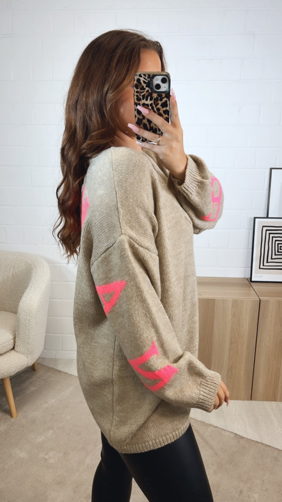 Strick Pullover "Namaste" / beige - pink Art. 12586