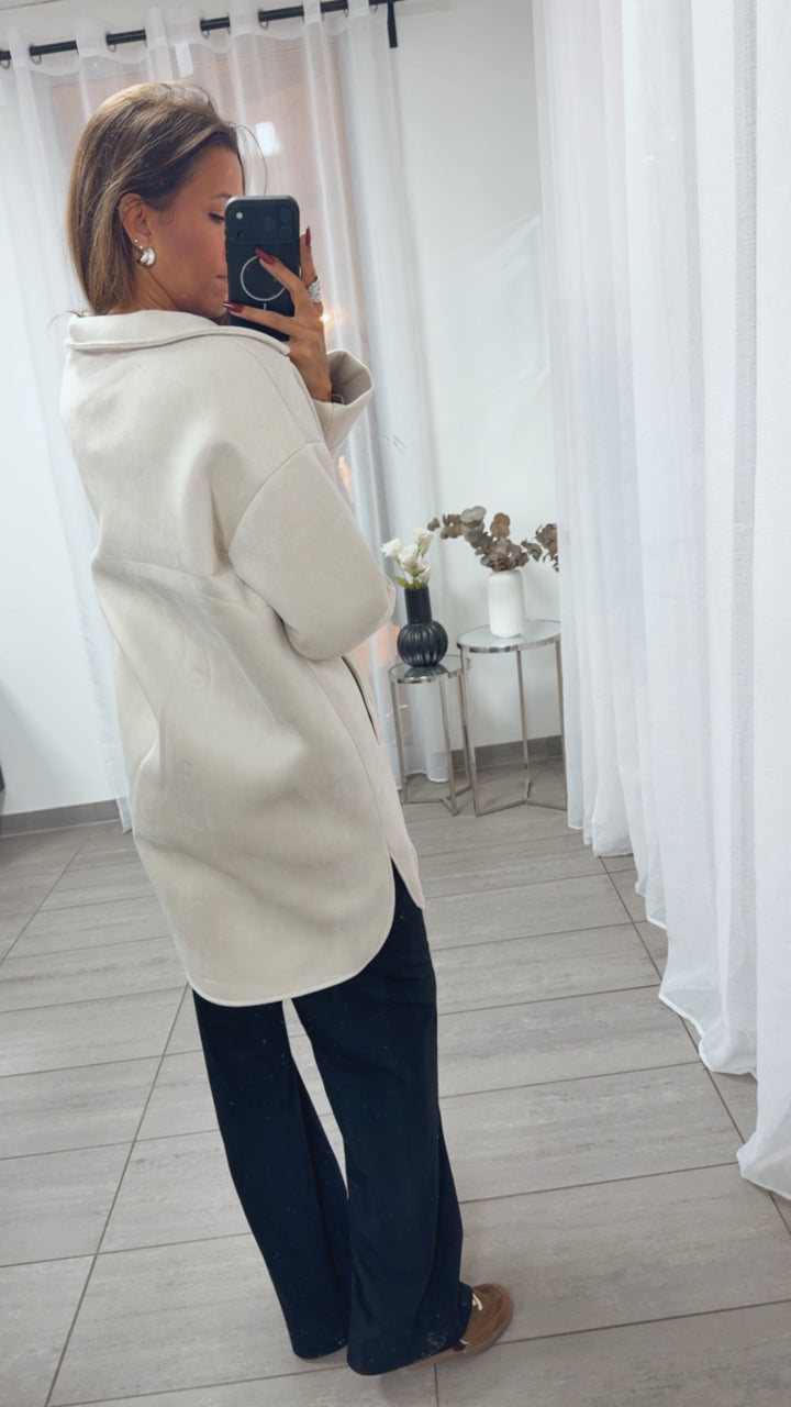 WILDLEDER OPTIK Long Jacke mit Taschen / creme Art. 16405