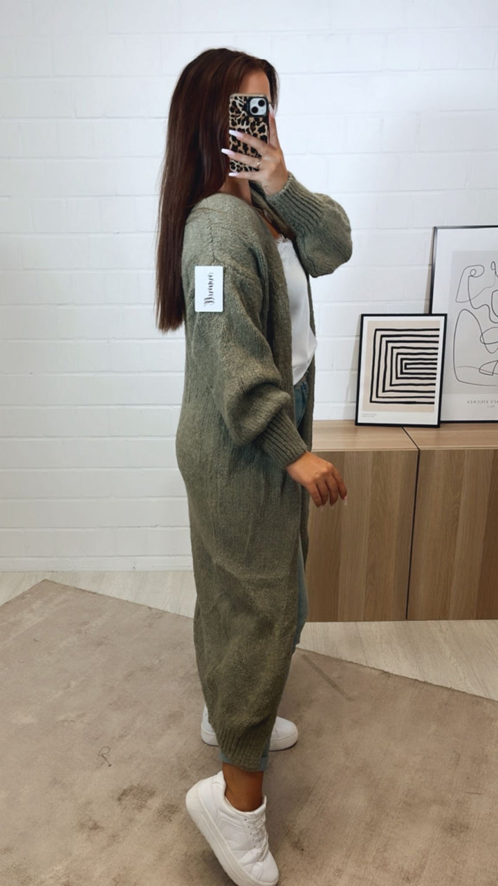 Langer Kuschel Cardigan / khaki Art. 12280