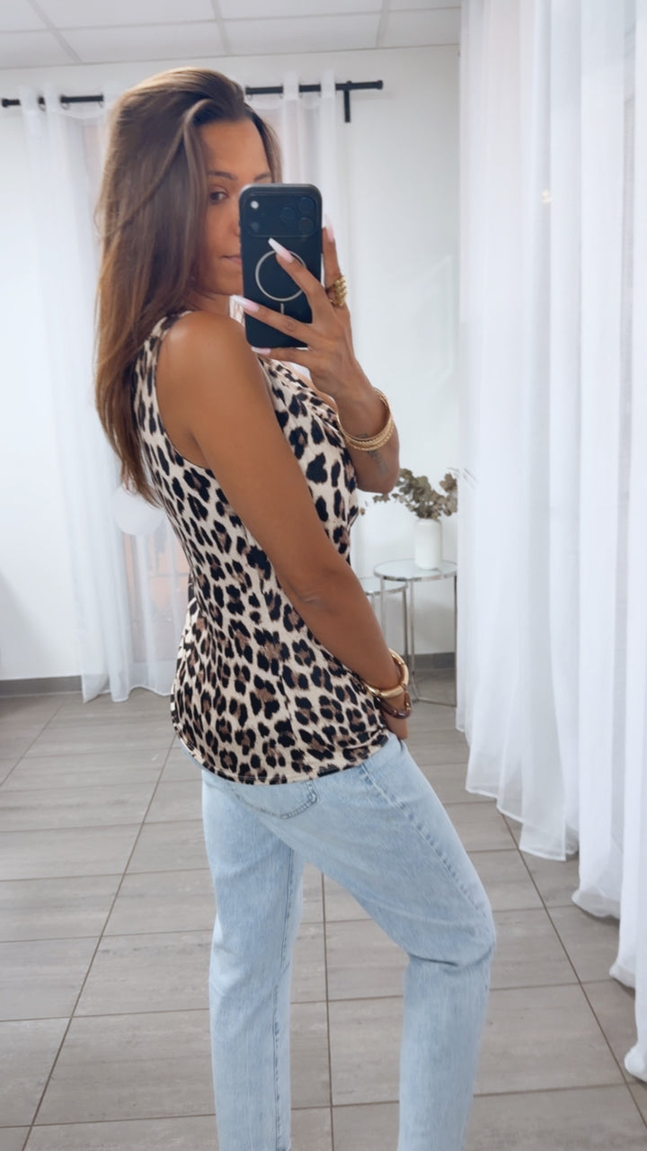 Leo Top mit WASSERFALL Ausschnitt / beige - braun - schwarz Art. 15149