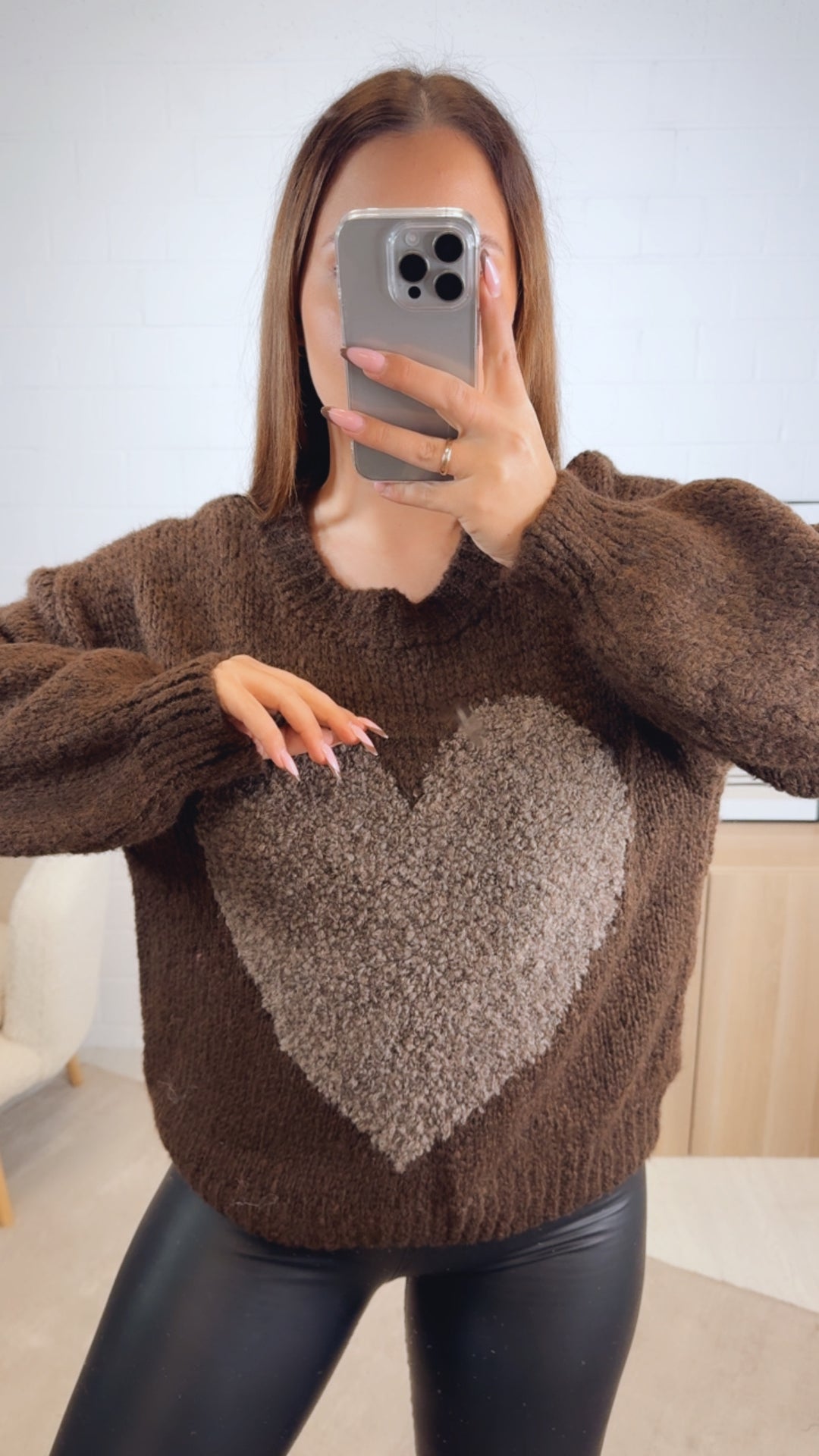 Strick Pullover mit Teddy Herz / schoko braun - braun meliert Art. 13086