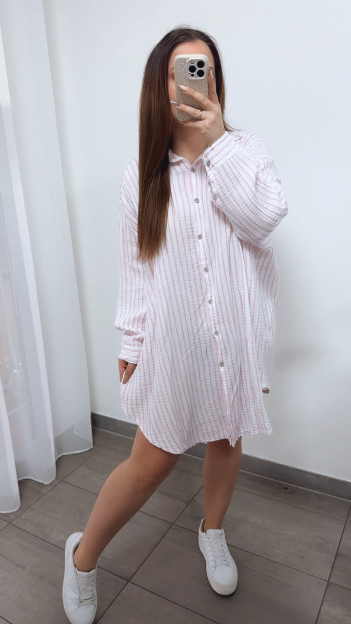 STREIFEN LANGE Musselin Bluse / pink verwaschen - weiss Art. 14300