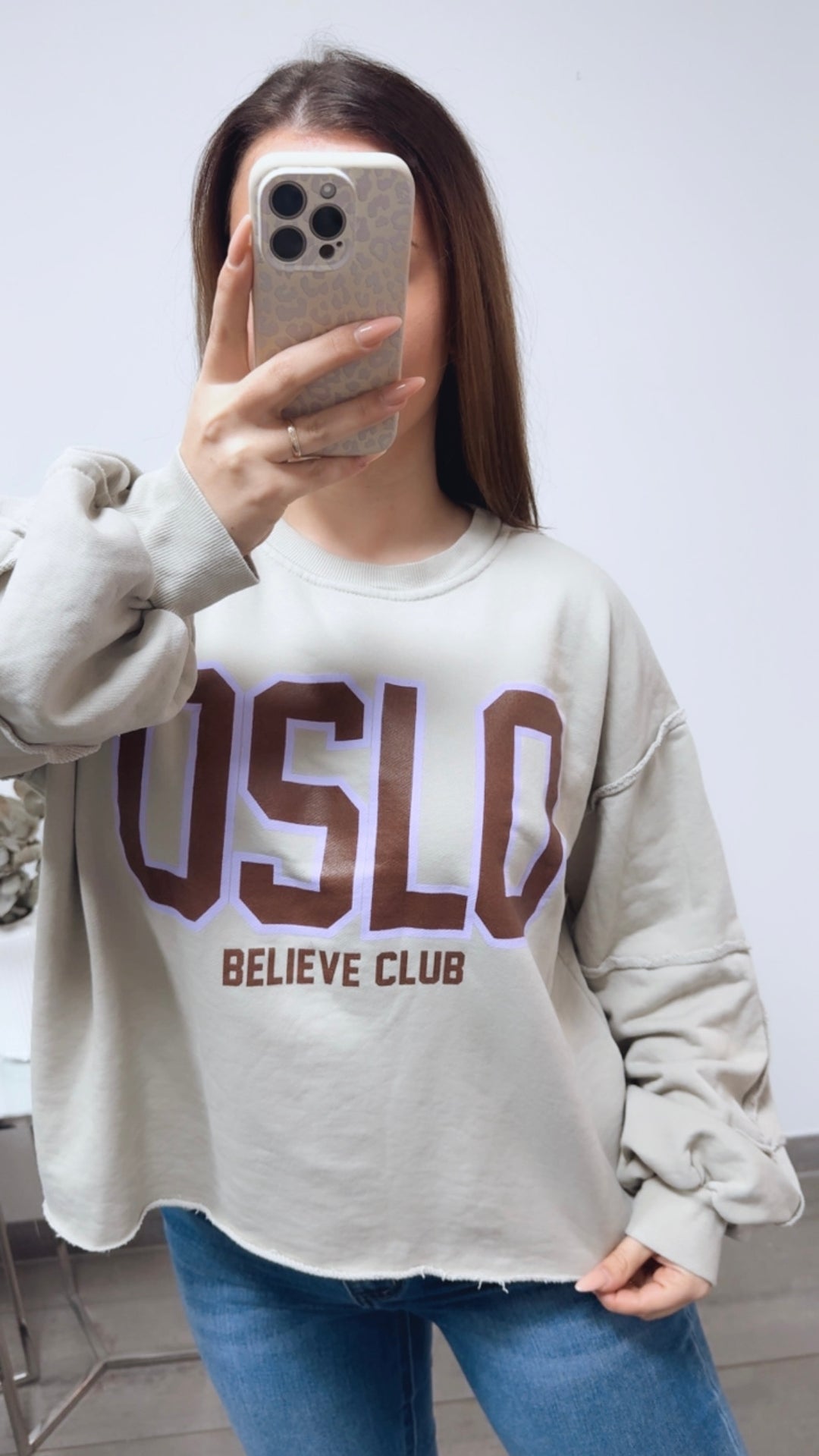 Sweater " Believe Club ", used Elemente / beige grau Art. 13836