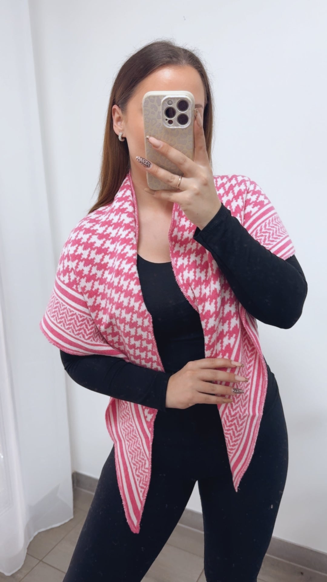 MUSTER Kaschmir - Mix Dreiecks Schal / pink - weiss Art. 14351