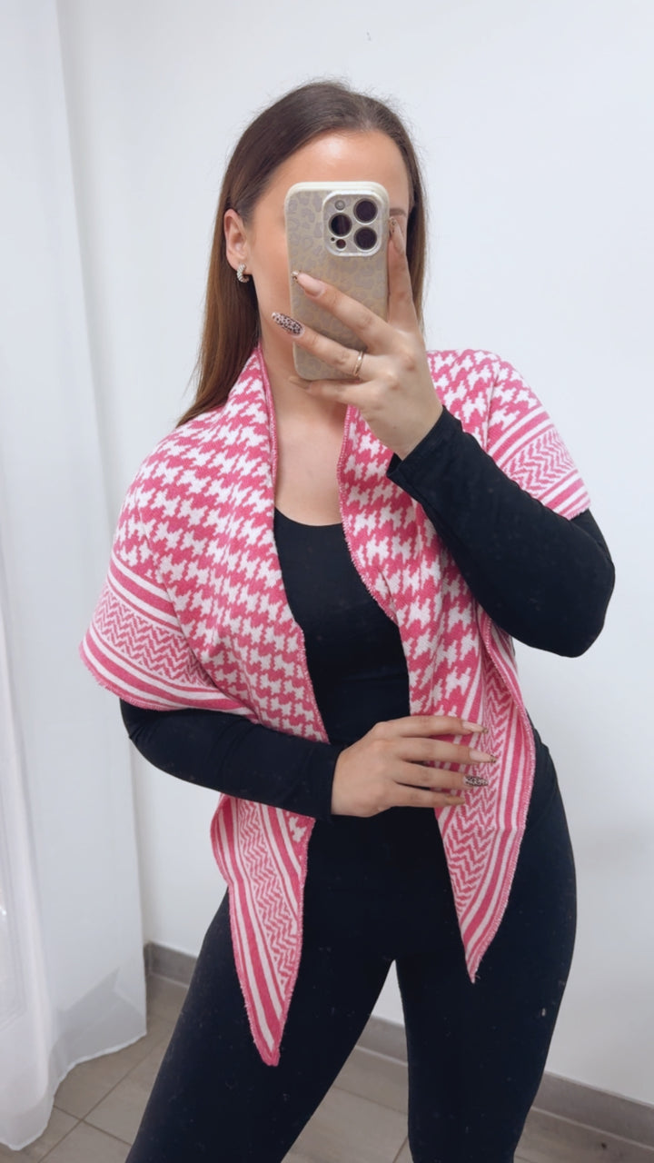 MUSTER Kaschmir - Mix Dreiecks Schal / pink - weiss Art. 14351