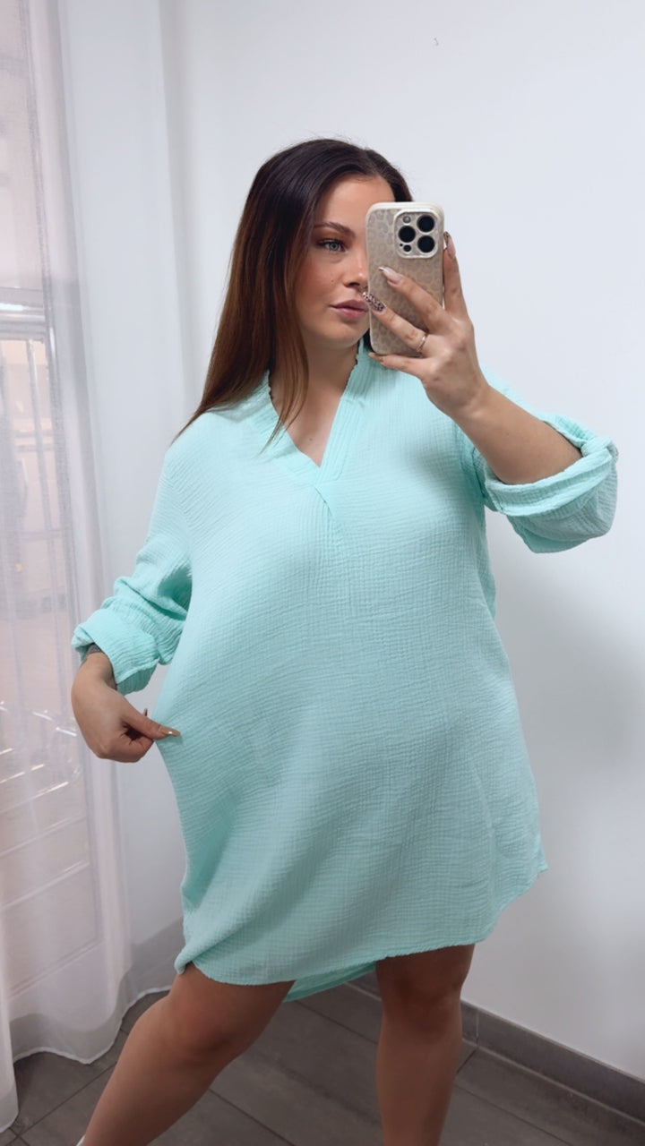 BLUSENKLEID Musselin mit V-Ausschnitt / mint Art. 14452