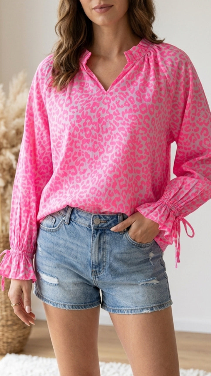 LEO leichte Bluse / soft pink - Neon pink Art. 14640