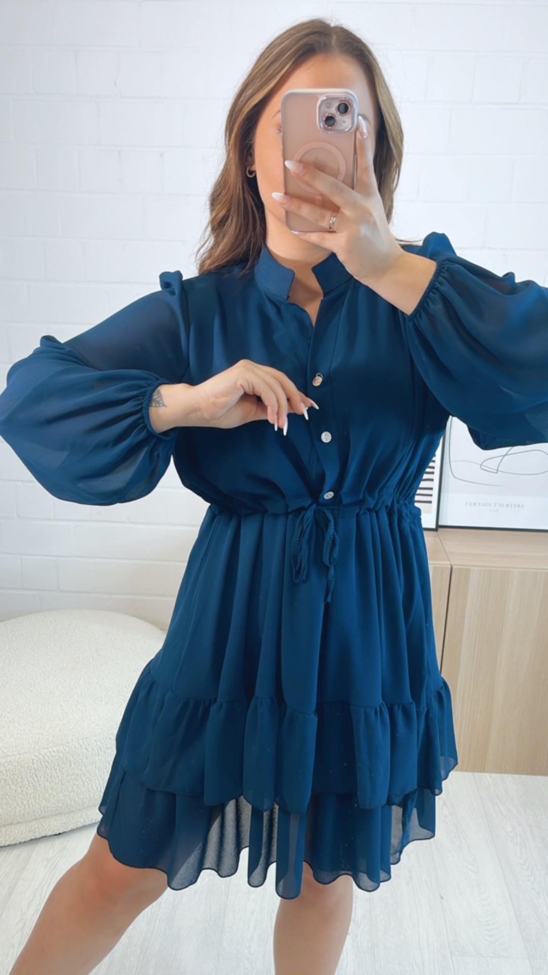 Chiffon Kleid mit verstellbarer Taille / dunkel blau Art. 9689