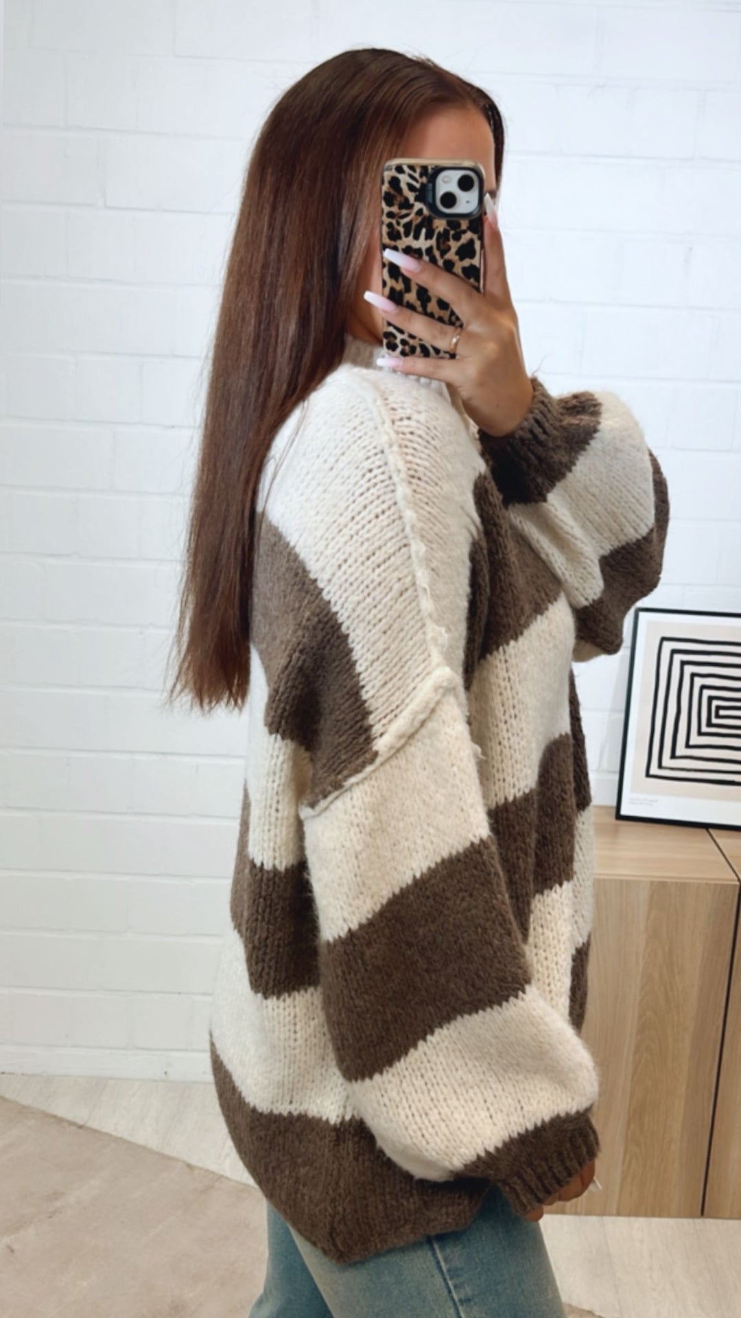 STREIFEN Kuschel Cardigan mit goldenen Knöpfen / creme - aschiges braun Art. 11131