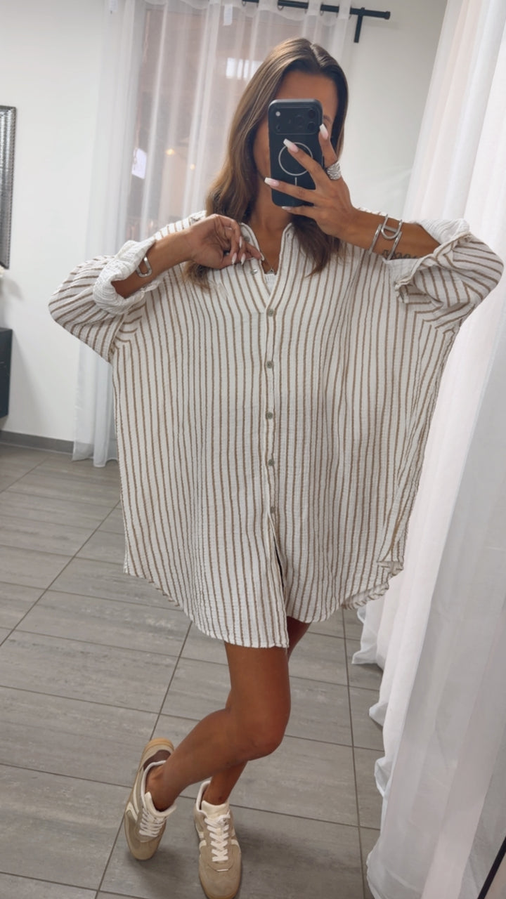 STREIFEN LANGE Musselin Bluse / Cappuccino verwaschen - weiss Art. 15588