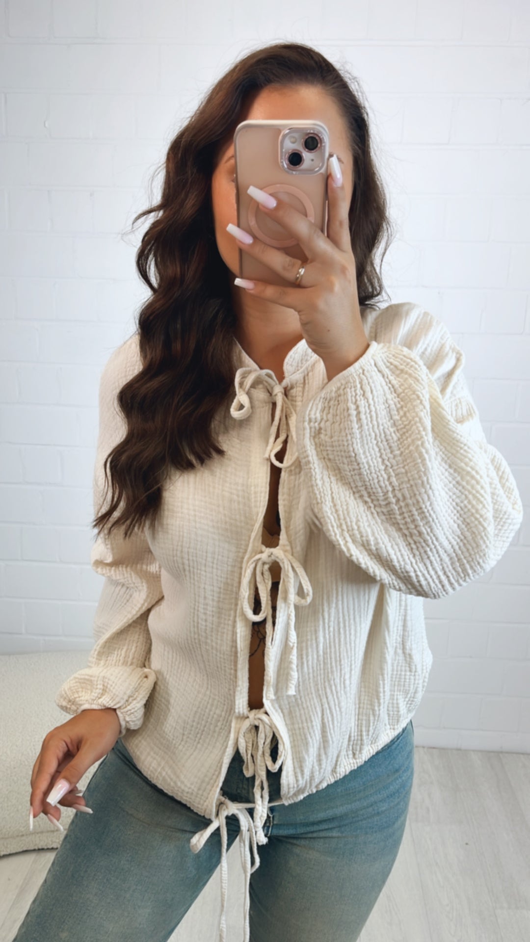Musselin Bluse zum schnüren / creme Art. 10601