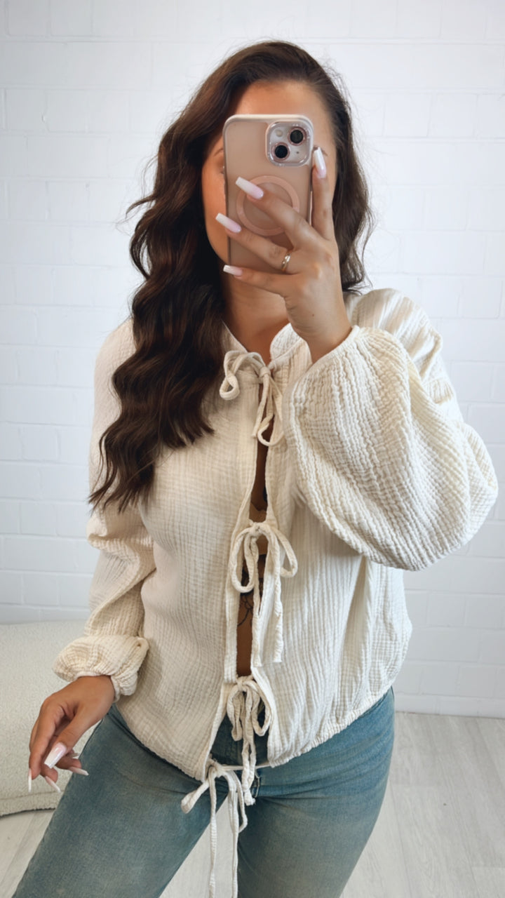 Musselin Bluse zum schnüren / creme Art. 10601