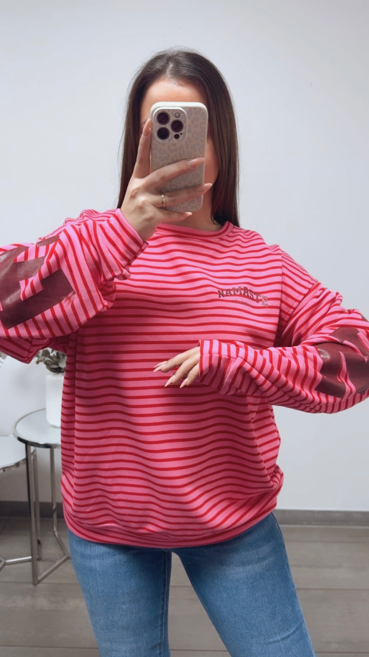 DÜNNE STREIFEN Pullover " all damn day " / pink - rot - bordeaux rot Art. 13701