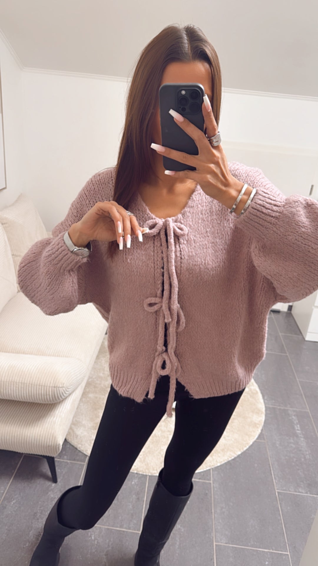 Wende Strick Cardigan zum schnüren / altrosa Art. 8233